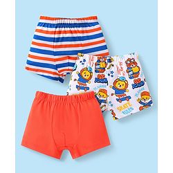 Babyhug 100% Cotton Knit Trunks with Stripes & Lion Print Pack of 3 -  White & Red