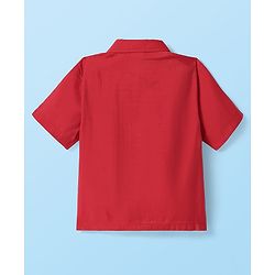 Babyhug Woven Half Sleeves Solid Color Shirt & Mundu Set - Red & White