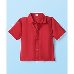 Babyhug Woven Half Sleeves Solid Color Shirt & Mundu Set - Red & White