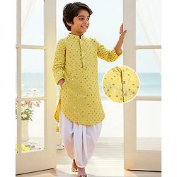 Babyhug Woven Full Sleeves Sequined Embroidered Kurta Dhoti Set - Yellow