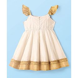 Babyhug South Cotton Woven Frill Sleeves Ethnic Dress with Floral Embroidery - Off White