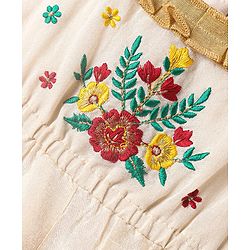 Babyhug South Cotton Woven Frill Sleeves Ethnic Dress with Floral Embroidery - Off White