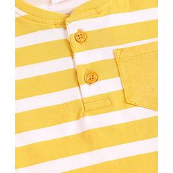 Babyhug Cotton Knit Half Sleeves Henley Neck T-Shirt with Stripes - Yellow