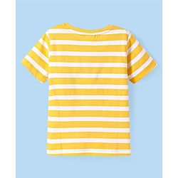 Babyhug Cotton Knit Half Sleeves Henley Neck T-Shirt with Stripes - Yellow