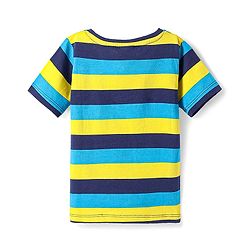 Babyhug Cotton Knit Half Sleeves Henley Neck T-Shirt With Stripes & Pocket - Yellow & Blue