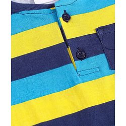 Babyhug Cotton Knit Half Sleeves Henley Neck T-Shirt With Stripes & Pocket - Yellow & Blue