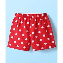 Babyhug Disney  Single Jersey Knit Half Sleeves Shorts Night Suit with Minnie Mouse Graphics - Red & White