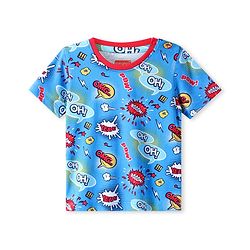 Babyhug Cotton Knit Half Sleeves T-Shirt With OMG Text Print - Blue & Red