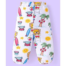 Babyhug 100% Cotton Interlock Knit Bootie Leggings With Animal & Beach Theme Print Pack of 3 - Blue Yellow & White
