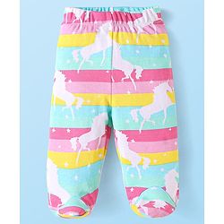 Babyhug Interlock Knit Footed Leggings with Polka Dots Unicorn & Hearts Print Pack of 3 - Pink & Purple