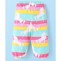 Babyhug Interlock Knit Footed Leggings with Polka Dots Unicorn & Hearts Print Pack of 3 - Pink & Purple