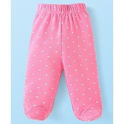 Babyhug Interlock Knit Footed Leggings with Polka Dots Unicorn & Hearts Print Pack of 3 - Pink & Purple