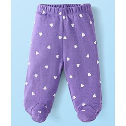 Babyhug Interlock Knit Footed Leggings with Polka Dots Unicorn & Hearts Print Pack of 3 - Pink & Purple