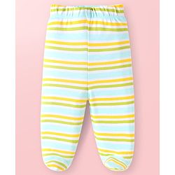Babyhug Interlock Knit Full Length Bootie Leggings with Stripes & Dino Print Pack of 3 - Light Blue & White