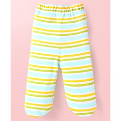 Babyhug Interlock Knit Full Length Bootie Leggings with Stripes & Dino Print Pack of 3 - Light Blue & White