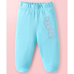 Babyhug Interlock Knit Full Length Bootie Leggings with Stripes & Dino Print Pack of 3 - Light Blue & White