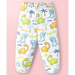 Babyhug Interlock Knit Full Length Bootie Leggings with Stripes & Dino Print Pack of 3 - Light Blue & White