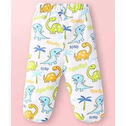 Babyhug Interlock Knit Full Length Bootie Leggings with Stripes & Dino Print Pack of 3 - Light Blue & White