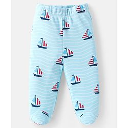 Babyhug Cotton Interlock Knit Full Length Bootie Leggings  with Cub & Boat Print Pack of 3 -Dark Red & Sky Blue