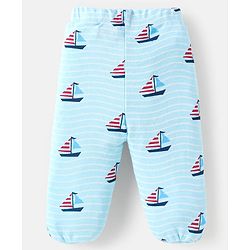 Babyhug Cotton Interlock Knit Full Length Bootie Leggings  with Cub & Boat Print Pack of 3 -Dark Red & Sky Blue