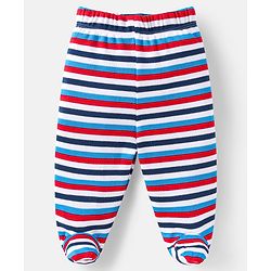 Babyhug Cotton Interlock Knit Full Length Bootie Leggings  with Cub & Boat Print Pack of 3 -Dark Red & Sky Blue
