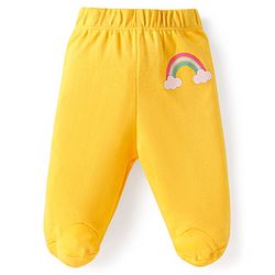 Babyhug Interlock Knit Bootie Leggings With Polka Dot & Unicorn Print Pack of 3 - Yellow Dark Pink & Light Blue