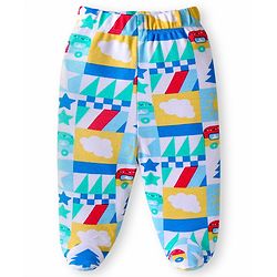 Babyhug 100% Cotton Interlock Knit Bootie Leggings with Stripes & Bus Print Pack of 3 - Yellow Light Blue & Pink