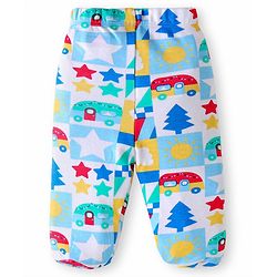 Babyhug 100% Cotton Interlock Knit Bootie Leggings with Stripes & Bus Print Pack of 3 - Yellow Light Blue & Pink
