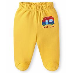 Babyhug 100% Cotton Interlock Knit Bootie Leggings with Stripes & Bus Print Pack of 3 - Yellow Light Blue & Pink