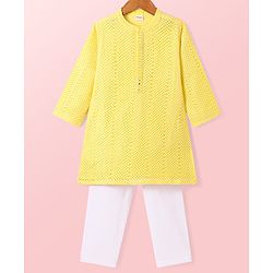 Babyhug Woven Full Sleeves Solid Kurta Pyjama Set - Yellow