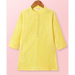 Babyhug Woven Full Sleeves Solid Kurta Pyjama Set - Yellow