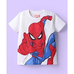 Babyhug Marvel Single Jersey Knit Half Sleeves Shorts Night Suit With Spider-Man Graphic - White & Blue
