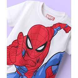 Babyhug Marvel Single Jersey Knit Half Sleeves Shorts Night Suit With Spider-Man Graphic - White & Blue