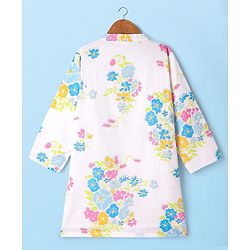 Babyhug Cambric Cotton Woven Full Sleeves Kurta Pyjama Set with Floral Print - White