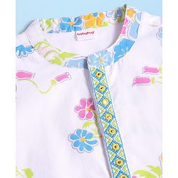 Babyhug Cambric Cotton Woven Full Sleeves Kurta Pyjama Set with Floral Print - White