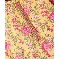Babyhug Cotton Woven Full Sleeves Kurta Pyjama Set with Cambric Floral Print - Yellow