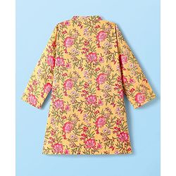Babyhug Cotton Woven Full Sleeves Kurta Pyjama Set with Cambric Floral Print - Yellow