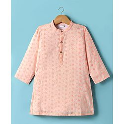 Babyhug Cotton Woven Full Sleeves Kurta Pyjama Set With Schiffli Embroidery - Light Orange