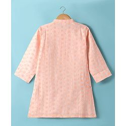 Babyhug Cotton Woven Full Sleeves Kurta Pyjama Set With Schiffli Embroidery - Light Orange