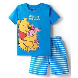 Babyhug Disney Single Jersey Knit  Half Sleeves Shorts Night Suit With Winnie & Friends Graphic - Blue