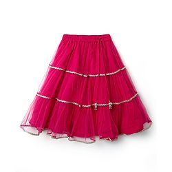 Babyhug Woven Sleeveless Choli Lehenga Set & Dupatta With Floral Embroidery & Lace Detailing - Fuschia