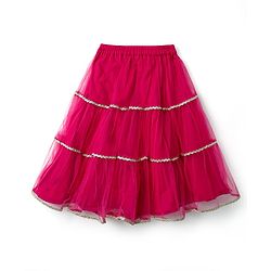 Babyhug Woven Sleeveless Choli Lehenga Set & Dupatta With Floral Embroidery & Lace Detailing - Fuschia