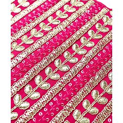Babyhug Woven Sleeveless Choli Lehenga Set & Dupatta With Floral Embroidery & Lace Detailing - Fuschia