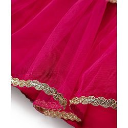 Babyhug Woven Sleeveless Choli Lehenga Set & Dupatta With Floral Embroidery & Lace Detailing - Fuschia