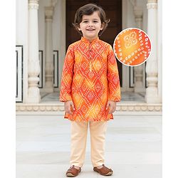 Babyhug Cambric Woven Full Sleeves Bandhani Printed Kurta Pyjama Set - Red