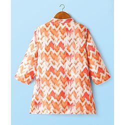 Babyhug Woven Full Sleeves Printed Kurta & Pajama Set With  Sequin Embroidery - Orange & White
