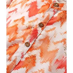 Babyhug Woven Full Sleeves Printed Kurta & Pajama Set With  Sequin Embroidery - Orange & White