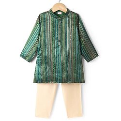 Babyhug Woven Full Sleeves Embroidered Kurta & Pyjama Set - Dark Green