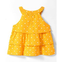 Babyhug Single Jersey Knit Sleeveless Halter Neck Top & Shorts Set with Polka Dots Print & Bow Applique - Yellow & Blue