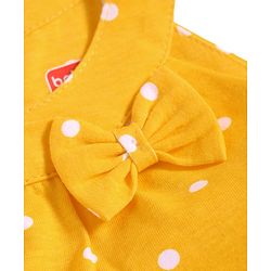 Babyhug Single Jersey Knit Sleeveless Halter Neck Top & Shorts Set with Polka Dots Print & Bow Applique - Yellow & Blue